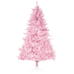 HOMCOM Künstlicher Weihnachtsbaum 1,5 M Christbaum Mit Abnehmbarer Und Faltbarer Basis Tannenbaum Einfacher Aufbau 576 Äste Flammhemmend Automatisch PVC Rosa Ø75 X 150 Cm