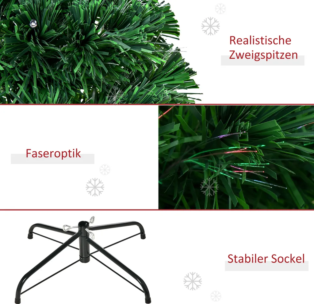 HOMCOM LED Weihnachtsbaum Künstlicher Christbaum Tannenbaum Baum Mit Metallständer, Glasfaser-Farbwechsler, Grün, 120 Cm – Bild 8
