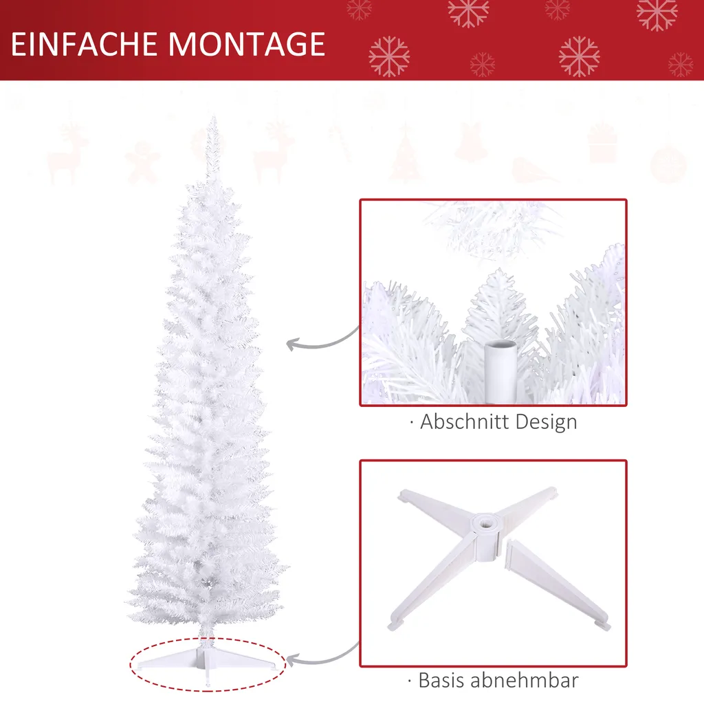 HOMCOM Weihnachtsbaum Tannenbaum Mit Kunststoffständer 390 Spitzen Weiß Ø55 X 180 Cm – Bild 7