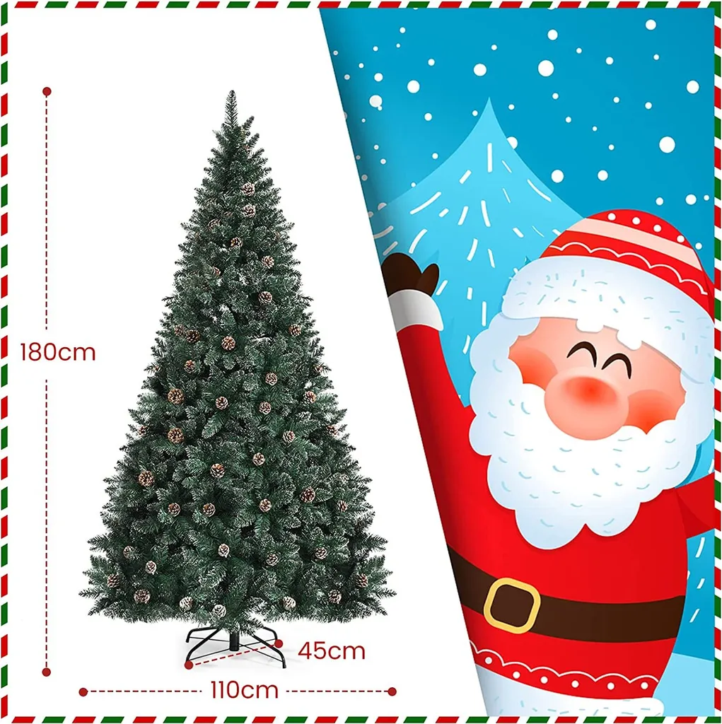 COSTWAY 180cm Künstlicher Weihnachtsbaum, Vordekorierter Verschneiter Tannenbaum Mit Metallständer, Christbaum Kunstbaum Weihnachten Für Zuhause, Büro – Bild 5