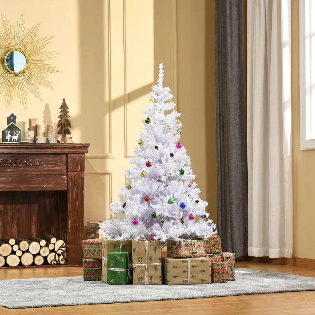 HOMCOM Weihnachtsbaum Künstlicher Christbaum Tannenbaum Baum 150cm Mit Ständer Inkl. Nachbildung (150cm, Weiß/Weihnachtsbaum 1) – Bild 2