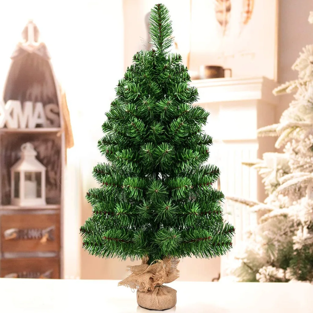 COSTWAY 90cm Künstlicher Weihnachtsbaum, Tannenbaum Mit Zementbasis, Christbaum PVC Nadeln, Kunstbaum Weihnachten Ideal Für Zuhause, Büro, Geschäfte Und Hotels, Grün