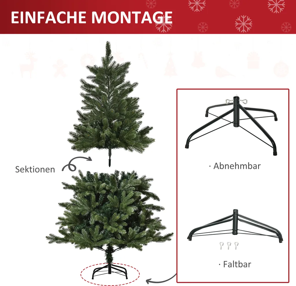 HOMCOM Künstlicher Weihnachtsbaum 1,5 M Christbaum Tannenbaum PVC PE Metall Grün Ø75 X 150 Cm – Bild 7