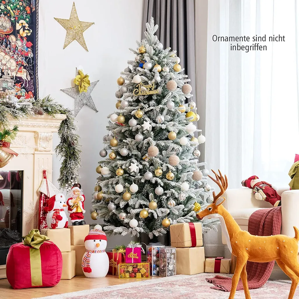 COSTWAY 180cm Künstlicher Weihnachtsbaum Mit Schnee, Tannenbaum Mit Metallständer, Christbaum 1870 PVC&PE Zweigen, Kunstbaum Weihnachten Klappsystem Ideal Für Zuhause, Büro, Geschäfte – Bild 2