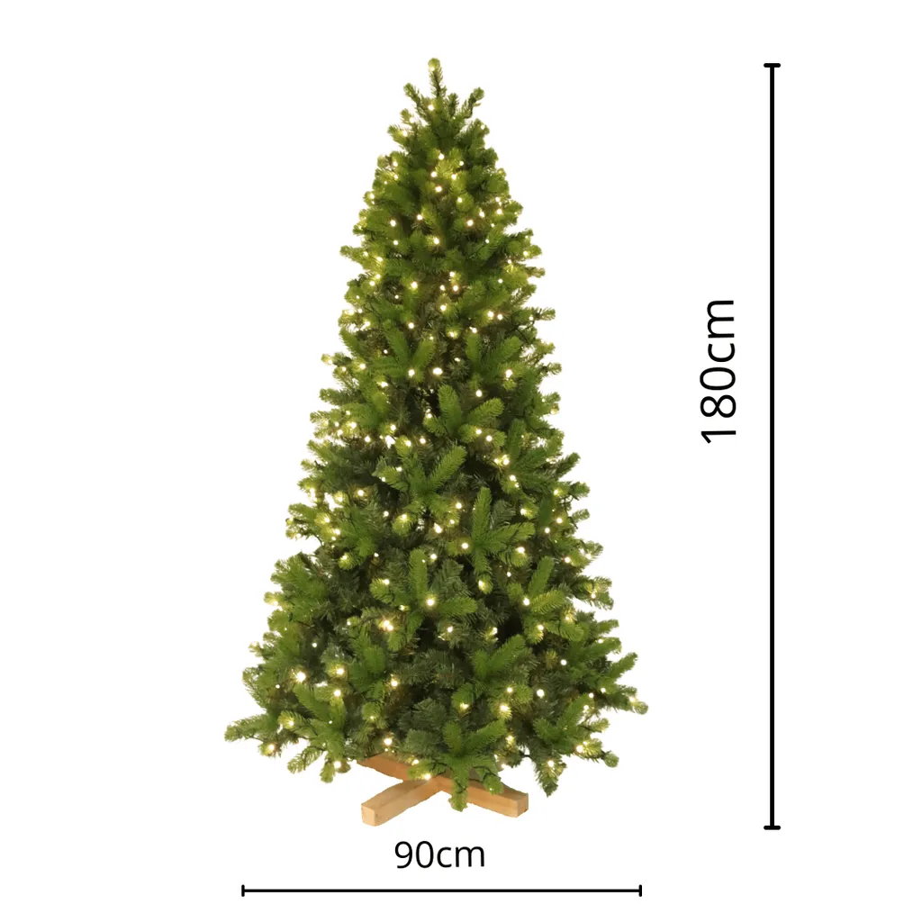 Vankel Künstlicher Weihnachtsbaum Mit LED- Beleuchtung Und Holzständer,180cm Tannenbaum. Luxus Qualität, Material PE – Bild 2